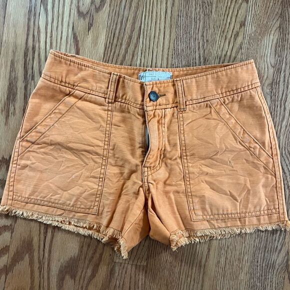 Free People Women's Orange Frayed Edge Shorts 0 - Picture 2 of 9